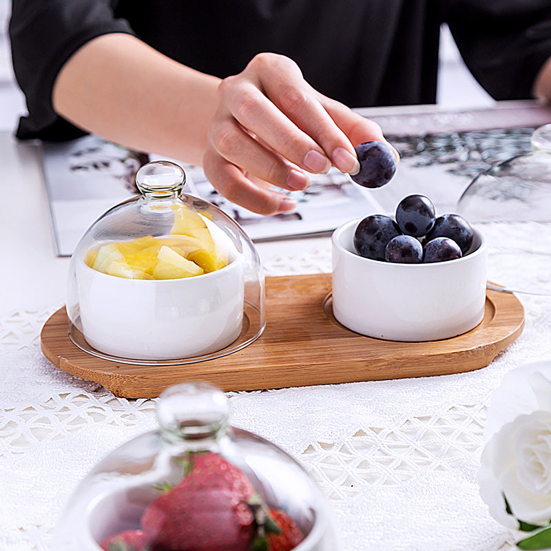 Glass dessert bowl snack cup with lid