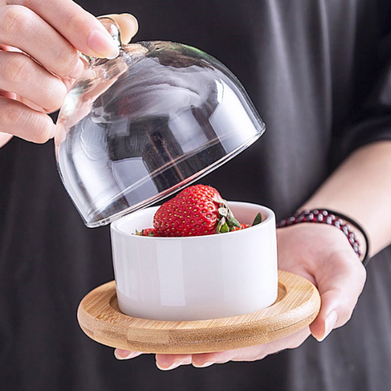 Glass dessert bowl snack cup with lid