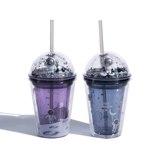 Girlwill Interstellar Wandering Double Straw Cup Creative Gift Custom Plastic Cup Children Cute Water Cup