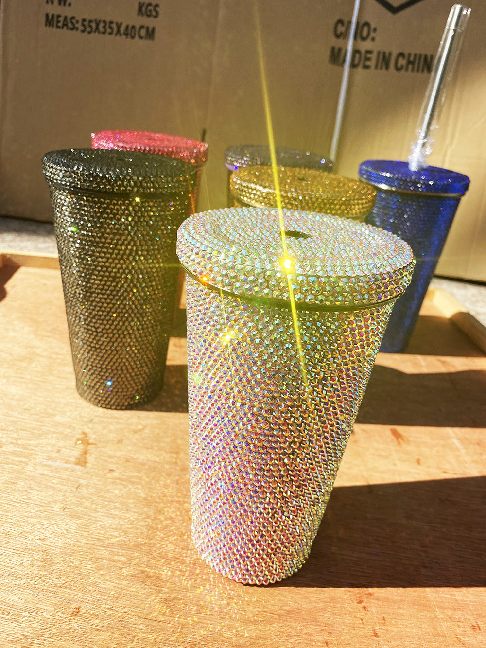 Diamond-Studded Vacuum Flask, Double Straw Cup, Diamond Drink Cup, Drinking Cup, Fine Gift Cup, Full Of Diamonds In Stock