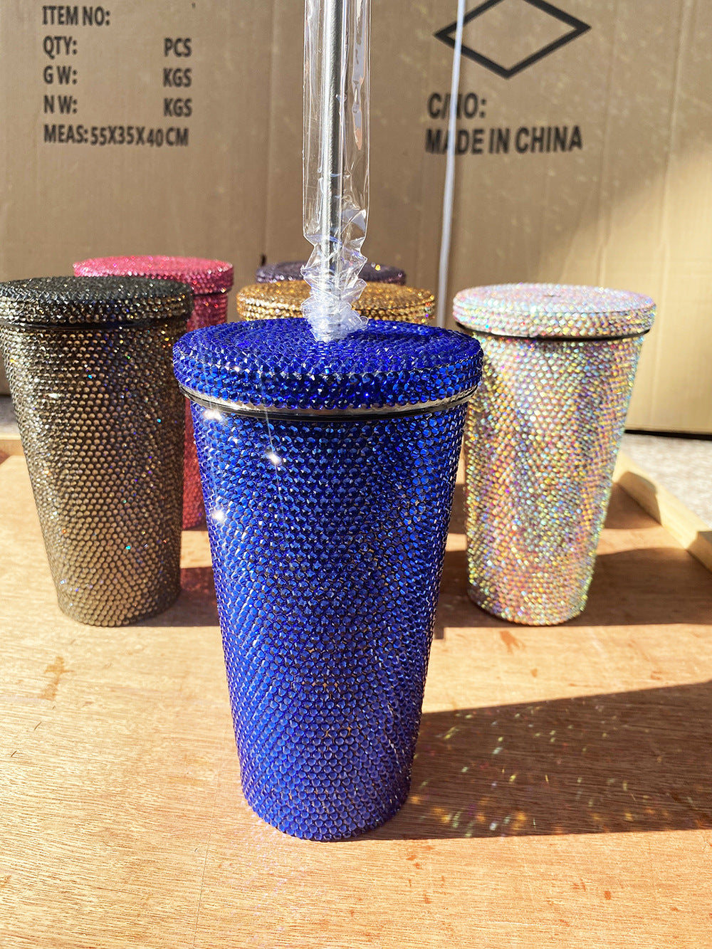 Diamond-Studded Vacuum Flask, Double Straw Cup, Diamond Drink Cup, Drinking Cup, Fine Gift Cup, Full Of Diamonds In Stock