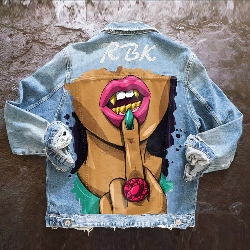 Ladies Fashion Personality Print Denim Jacket