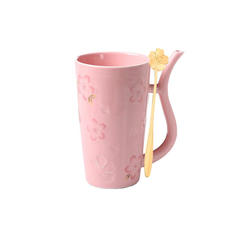 Girl Sakura Ceramic Cup With Spoon Large Capacity Drinking Cup