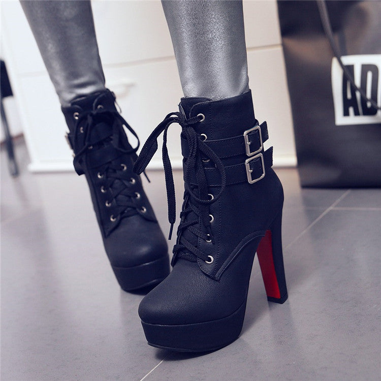 Ultra-heeled chunky heel women boots