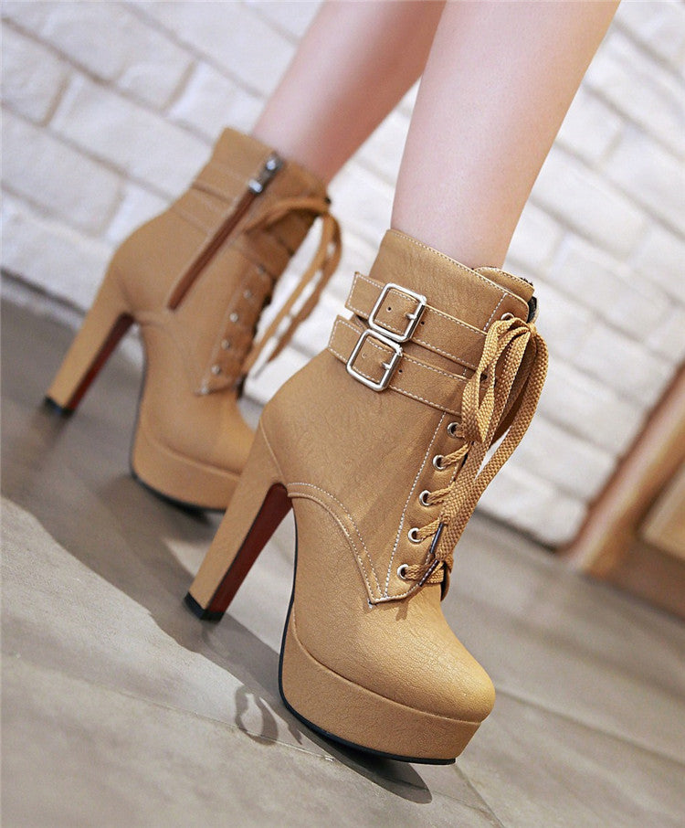 Ultra-heeled chunky heel women boots