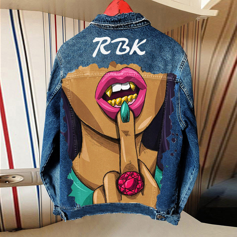 Ladies Fashion Personality Print Denim Jacket