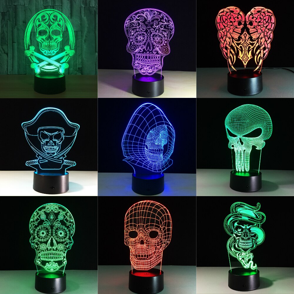 Flower skull 3D night light