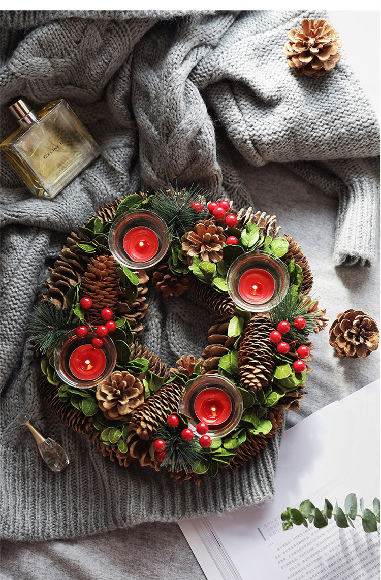 Christmas wreath candlestick decoration