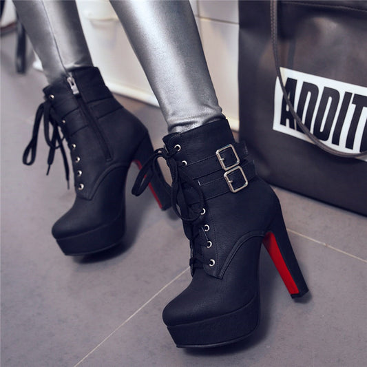 Ultra-heeled chunky heel women boots