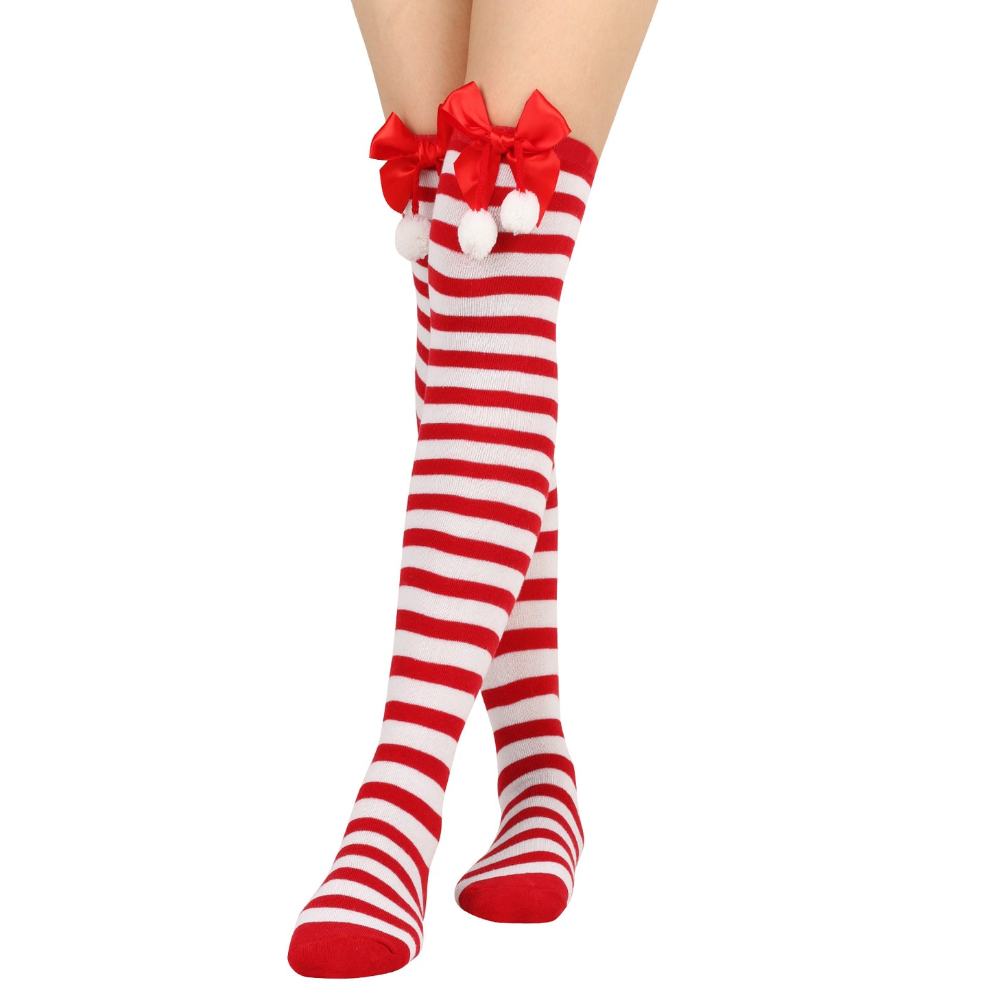 New Bow Christmas Socks Puff Ball Over Knee Women's Long Tube