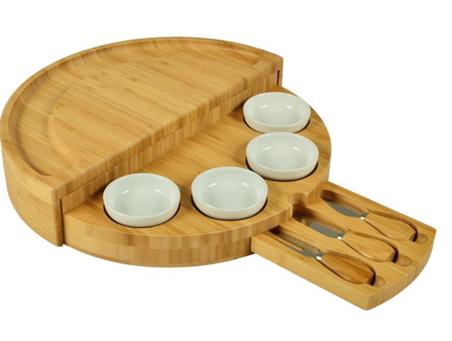 Wooden Cheese Cutting Board Set Rotating Opening And Closing