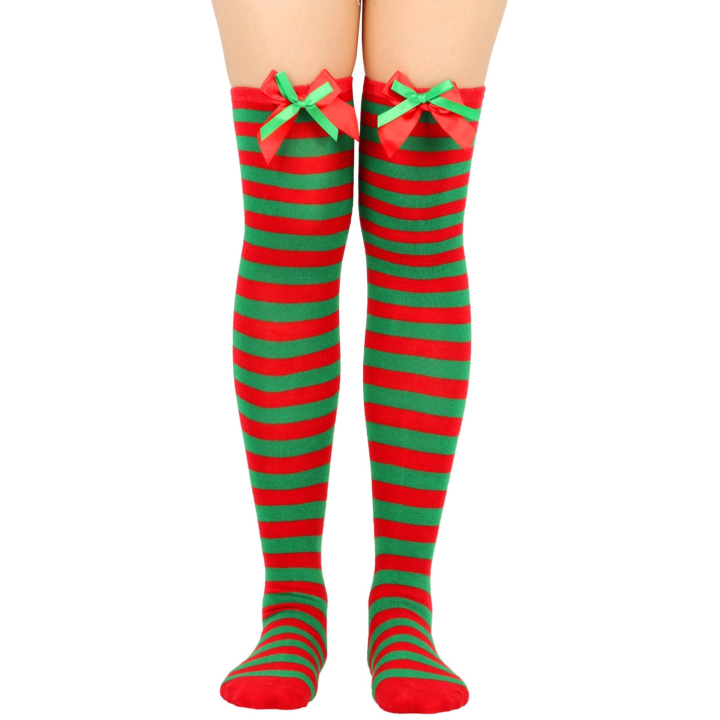 New Bow Christmas Socks Puff Ball Over Knee Women's Long Tube