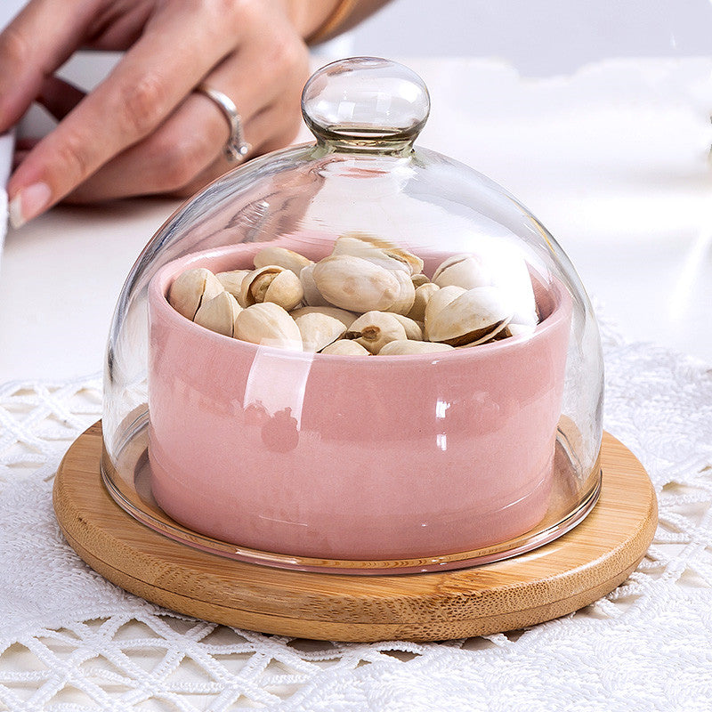 Glass dessert bowl snack cup with lid