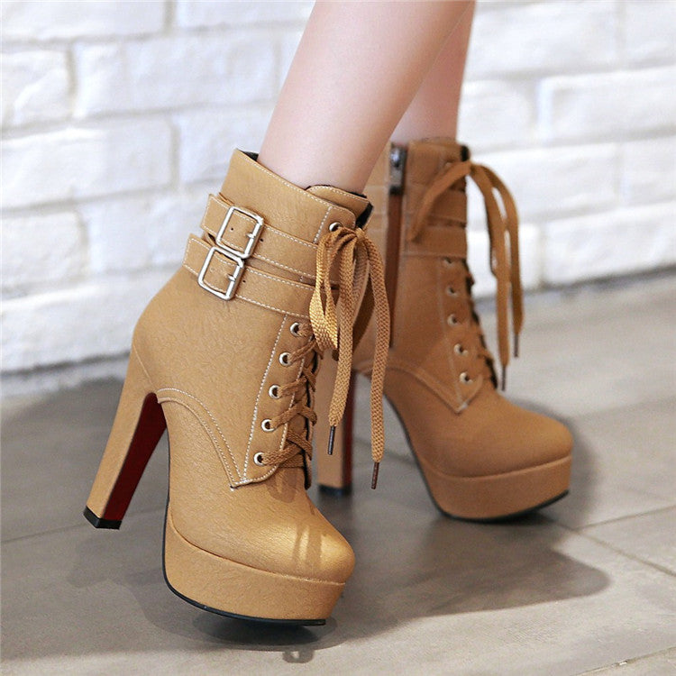 Ultra-heeled chunky heel women boots