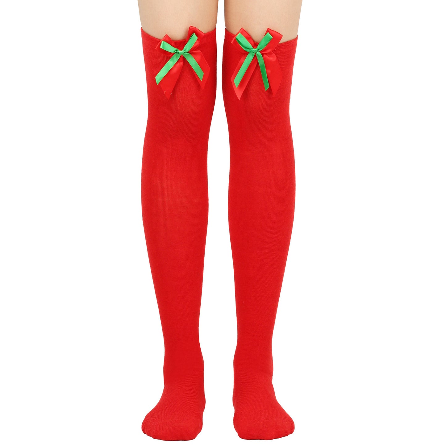 New Bow Christmas Socks Puff Ball Over Knee Women's Long Tube