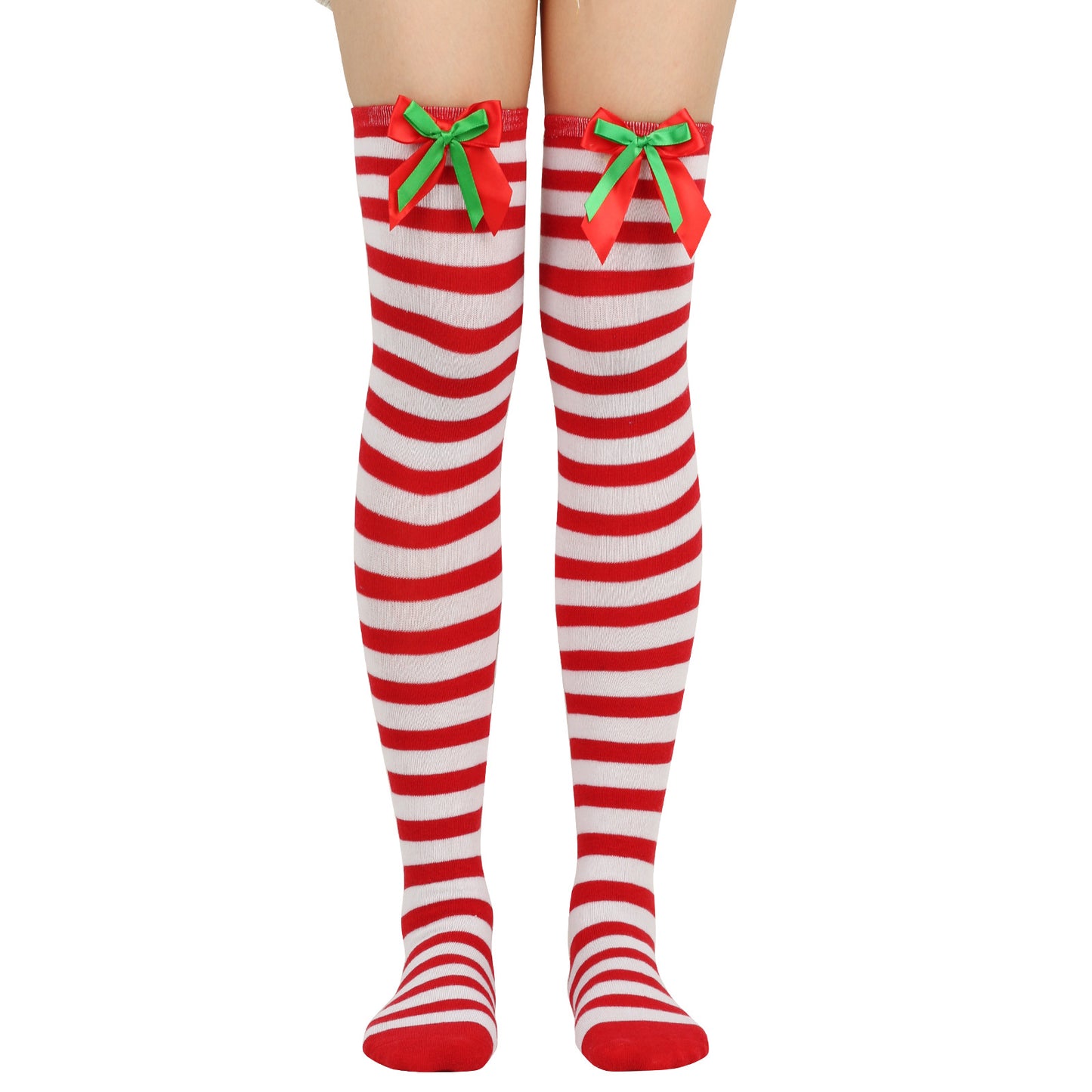 New Bow Christmas Socks Puff Ball Over Knee Women's Long Tube