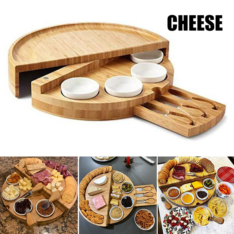 Wooden Cheese Cutting Board Set Rotating Opening And Closing