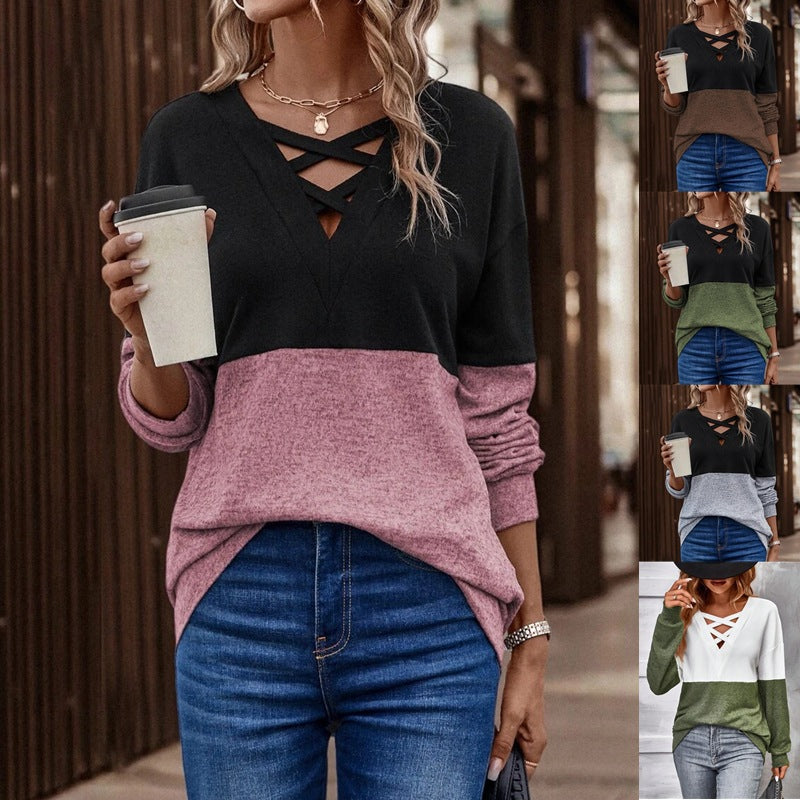 Patchwork Drop-shoulder Sleeve Casual Top