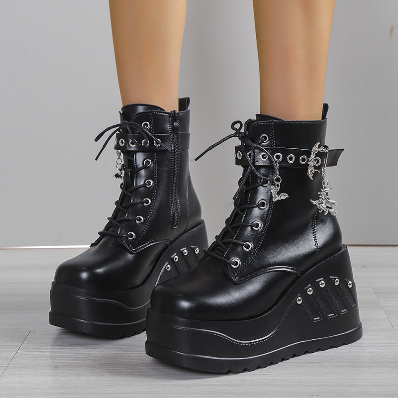 Dark Gothic Rivet Wedge Short Boots