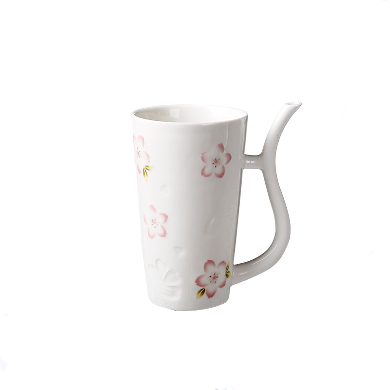 Girl Sakura Ceramic Cup With Spoon Large Capacity Drinking Cup