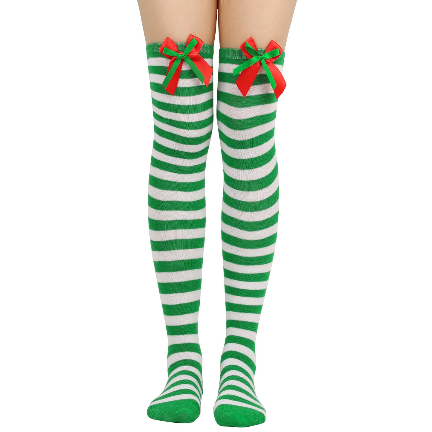 New Bow Christmas Socks Puff Ball Over Knee Women's Long Tube