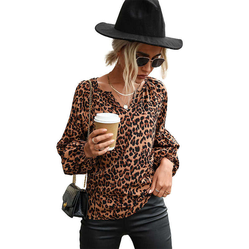 Women's Retro Top Pullover Leopard-print Long-sleeved Shirt