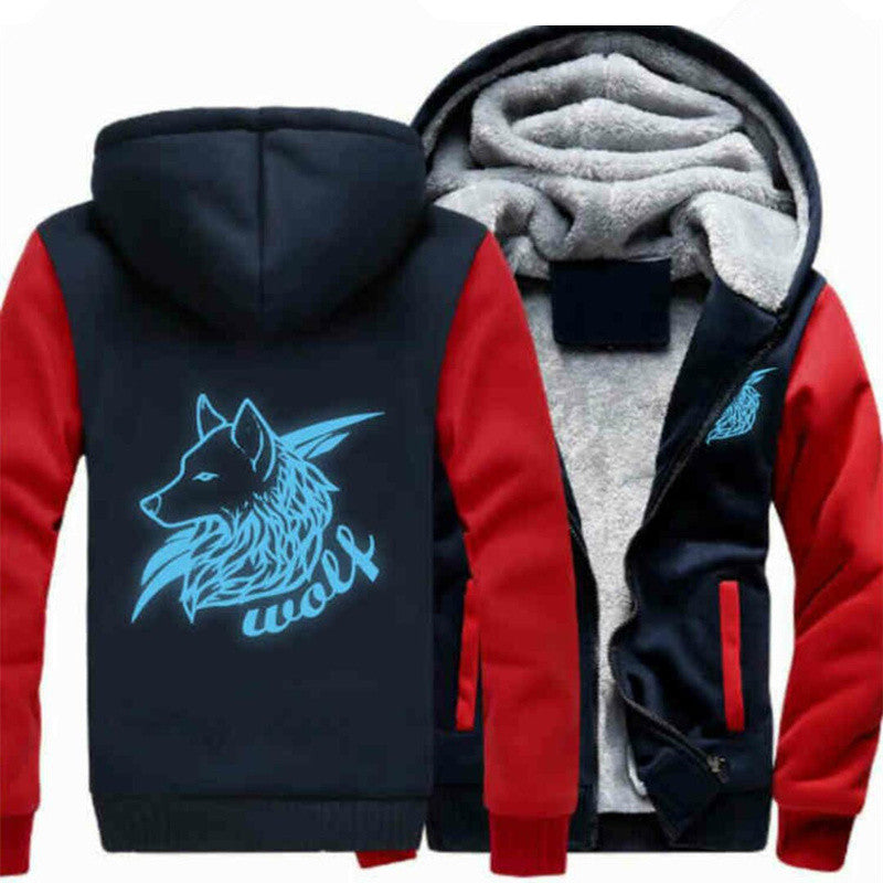 Men Women Night Luminous Wolf Printed printed Jacket Sweatshirts Thicken Hoodie Coat Clothing