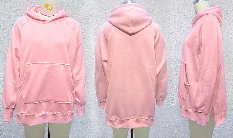 Women's Solid Color Long Sleeve Side Slit Hooded Sweater