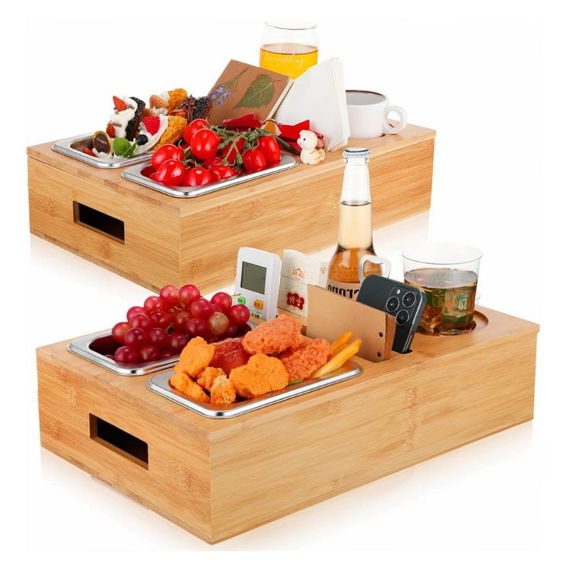 Wooden Snack Tray Table Stand Storage Box