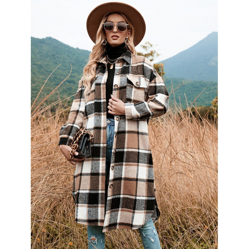 Coat Side Slit Lapel Loose Wool