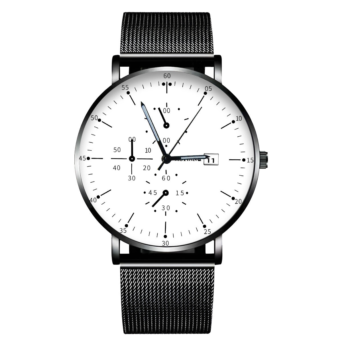 Simple Black Ultra-thin Men's Steel Strap Watch