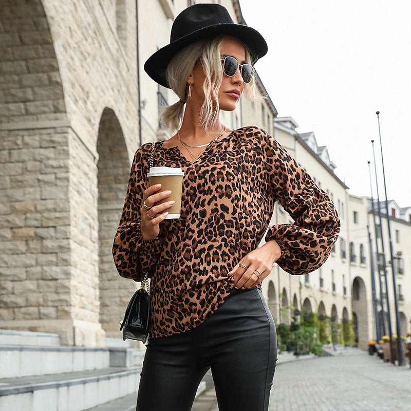 Women's Retro Top Pullover Leopard-print Long-sleeved Shirt