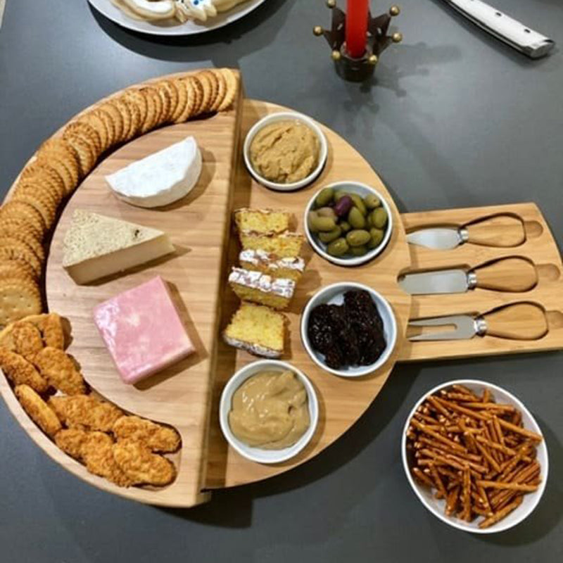 Wooden Cheese Cutting Board Set Rotating Opening And Closing