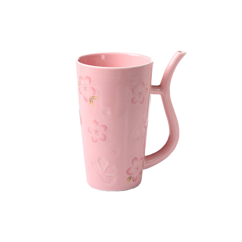 Girl Sakura Ceramic Cup With Spoon Large Capacity Drinking Cup