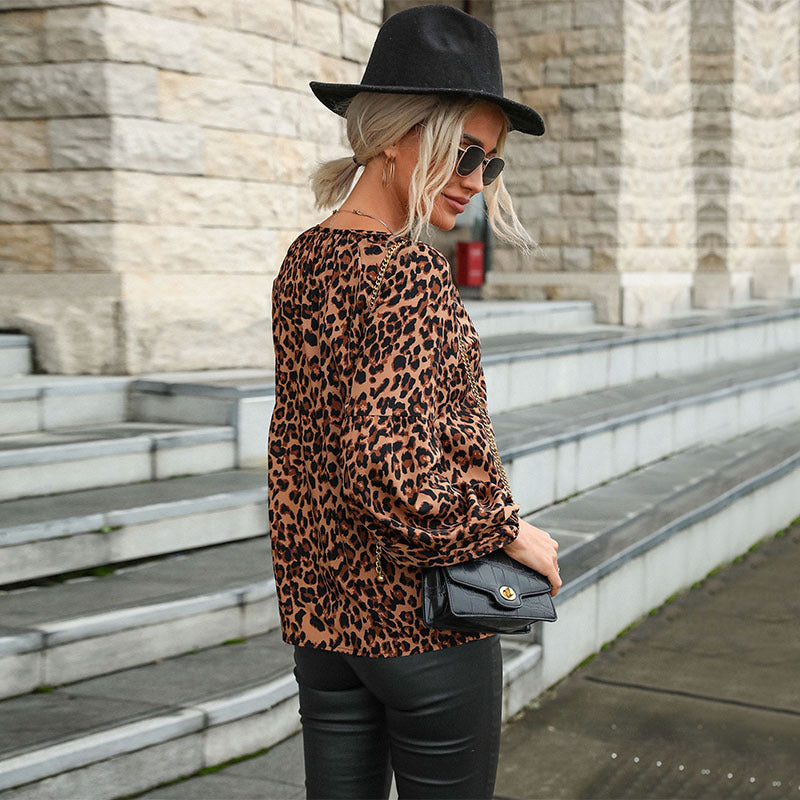 Women's Retro Top Pullover Leopard-print Long-sleeved Shirt