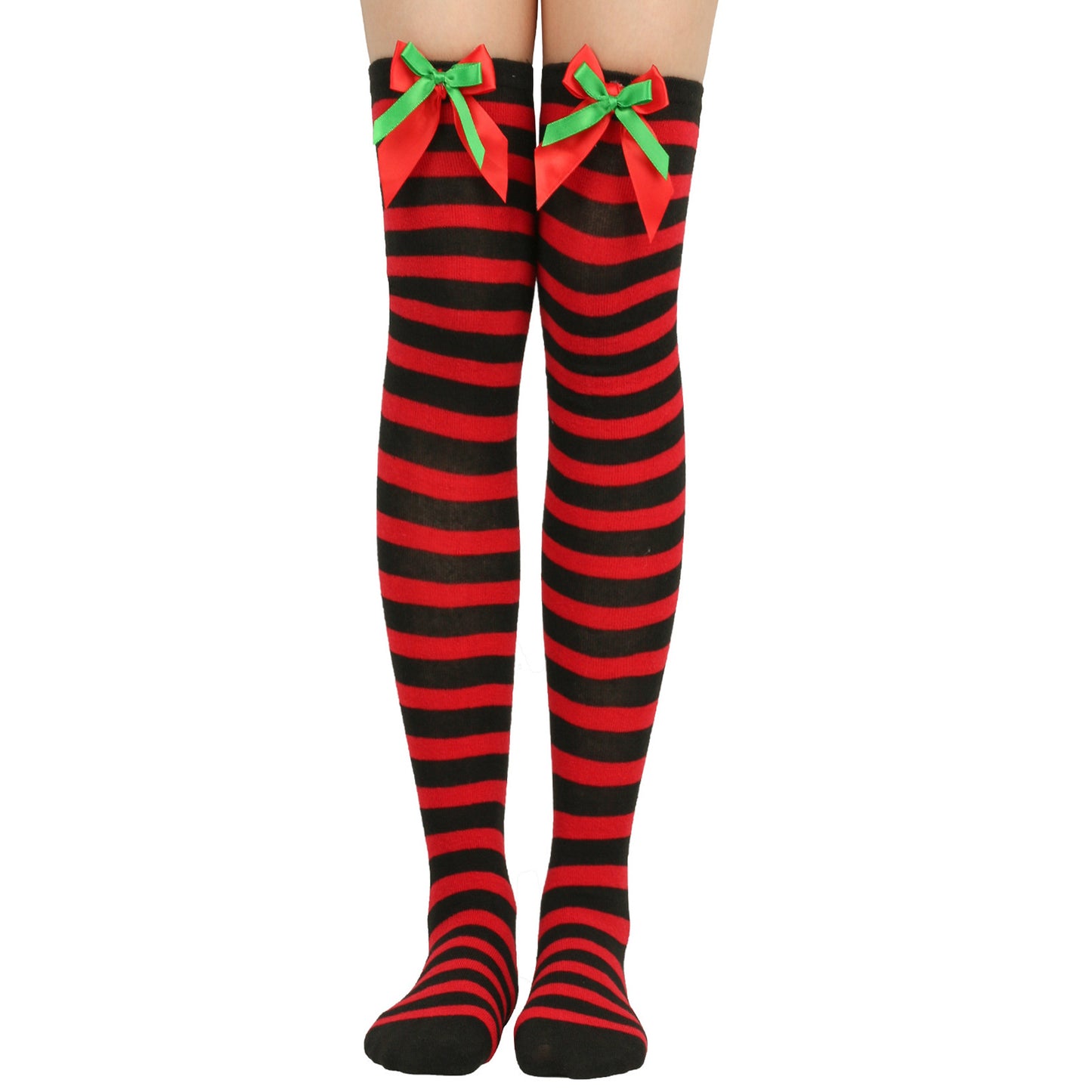 New Bow Christmas Socks Puff Ball Over Knee Women's Long Tube