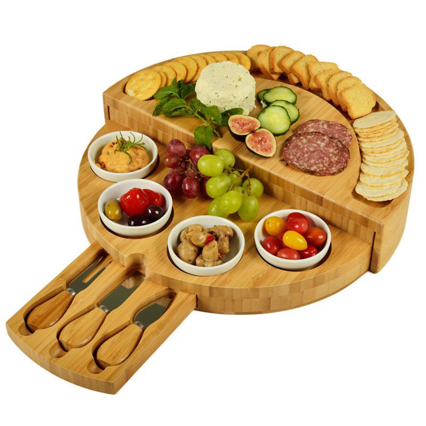 Wooden Cheese Cutting Board Set Rotating Opening And Closing