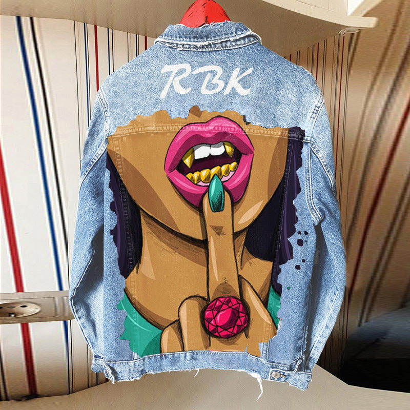 Ladies Fashion Personality Print Denim Jacket