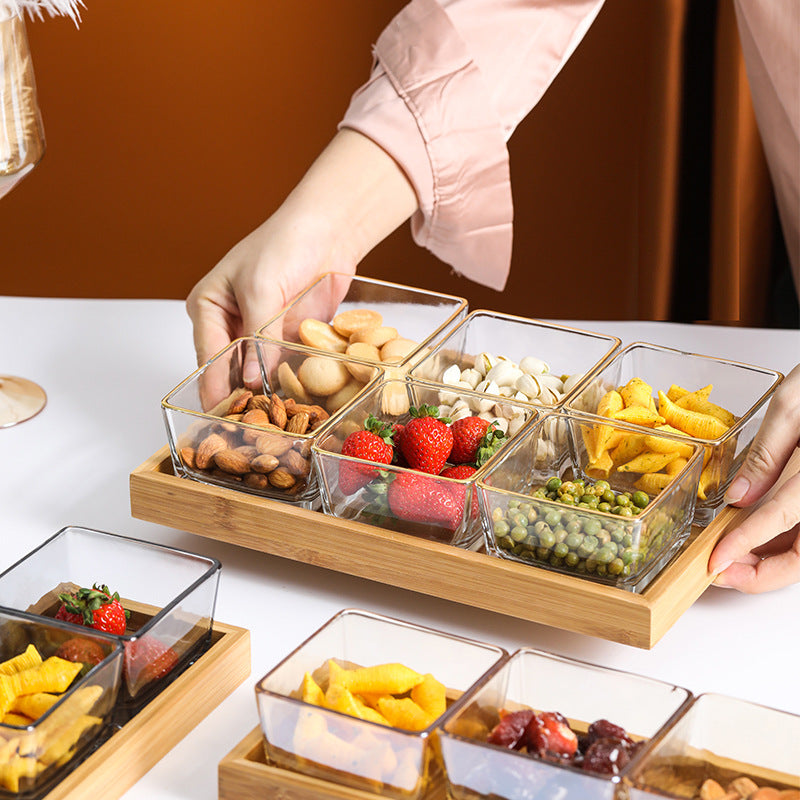 Bamboo And Wood Snack Tray Divided Snack Dried Fruit Tray