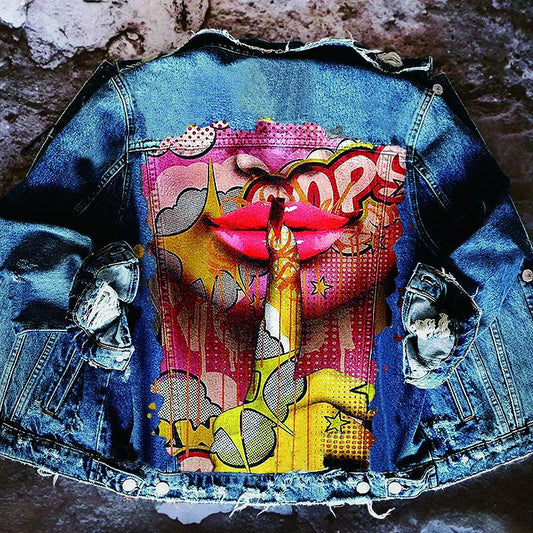 Color Finger Print Fashion Denim Jacket Jacket Casual